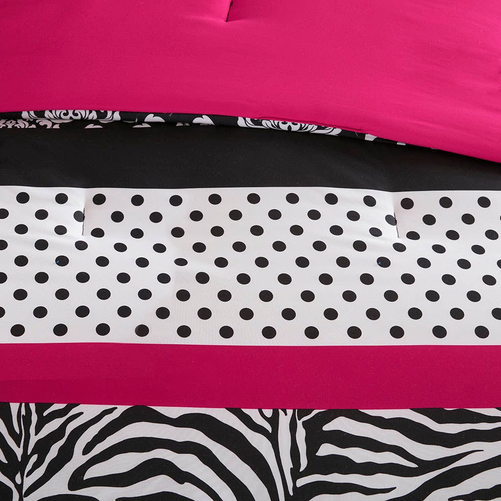 Zebra Damask 4-Piece Comforter Set, Hot Pink