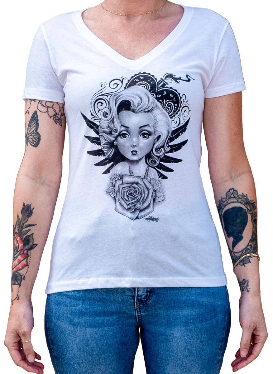 Lil Marilyn - Women's V-Neck Graphic T-Shirt