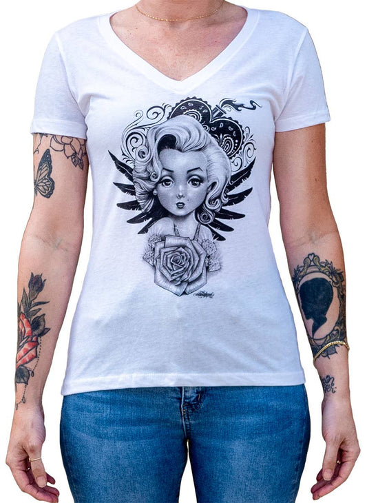 Lil Marilyn - Women's V-Neck Graphic T-Shirt