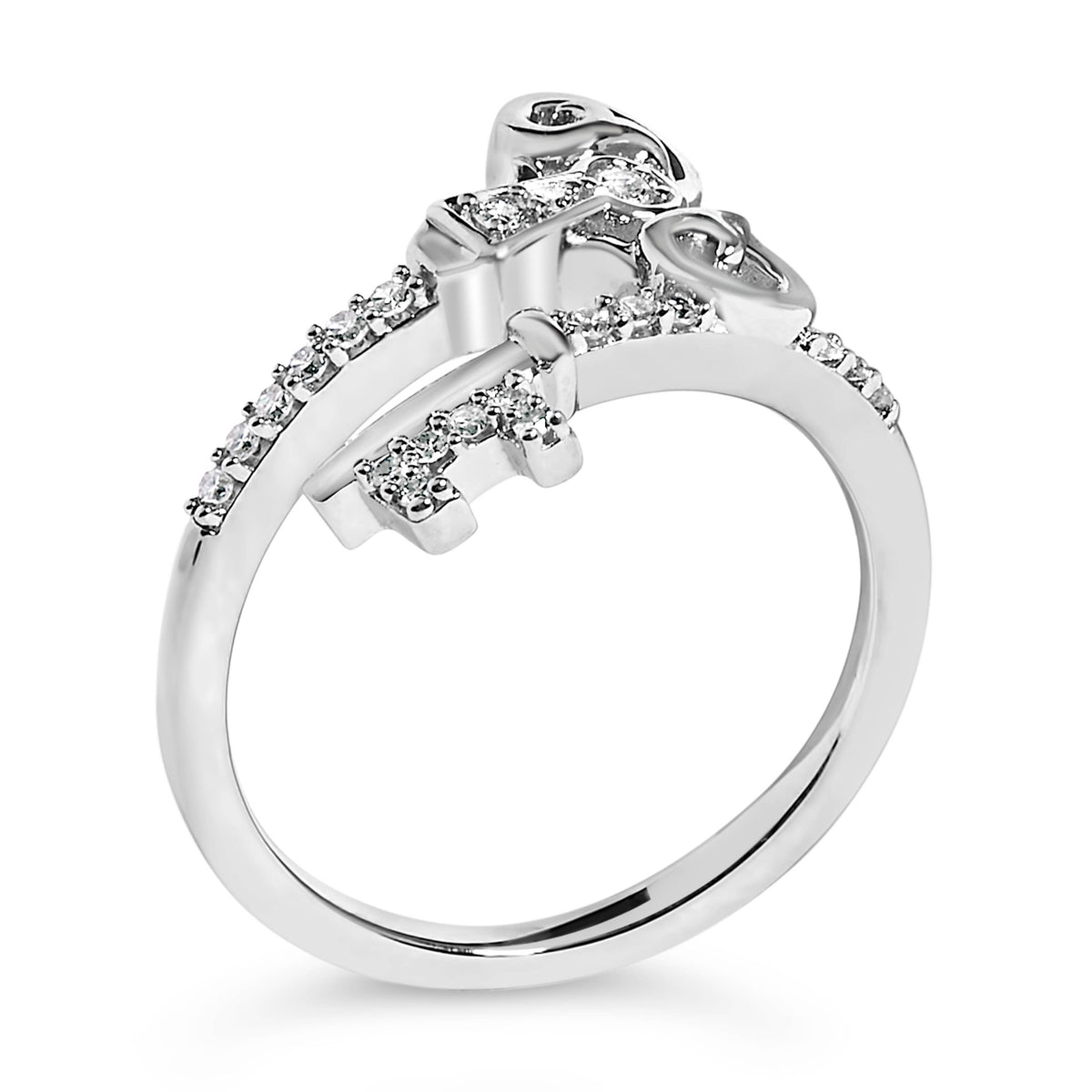 Sterling Silver 1/6 Cttw Key and Keyhole Diamond Ring