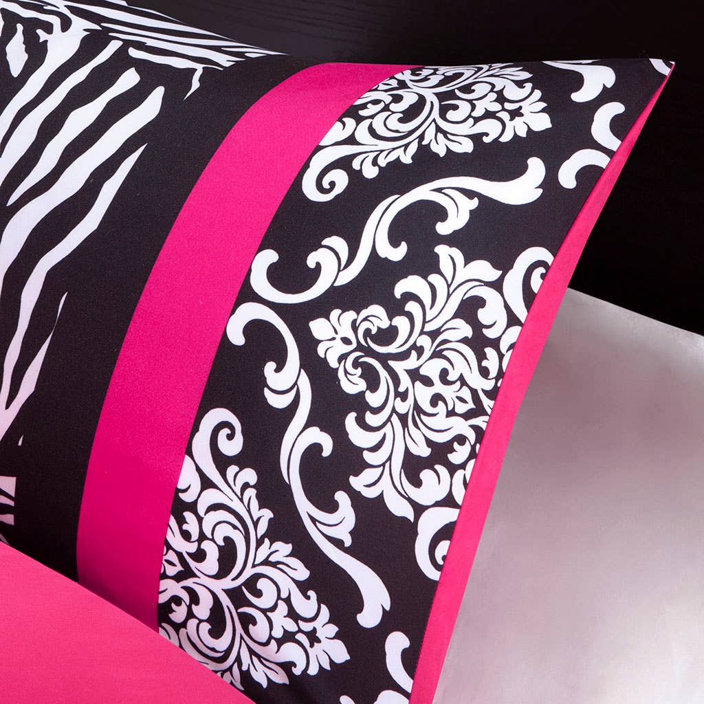 Zebra Damask 4-Piece Comforter Set, Hot Pink