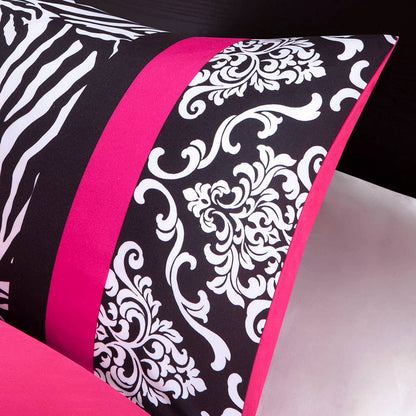Zebra Damask 4-Piece Comforter Set, Hot Pink