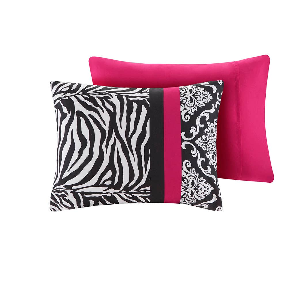 Zebra Damask 4-Piece Comforter Set, Hot Pink