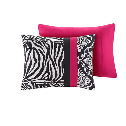 Zebra Damask 4-Piece Comforter Set, Hot Pink