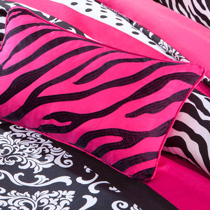 Zebra Damask 4-Piece Comforter Set, Hot Pink