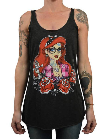 Tattooed Mermaid - Women's Unfinished Racer Back Tank Top