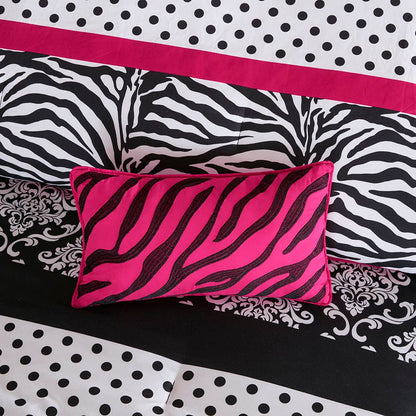 Zebra Damask 4-Piece Comforter Set, Hot Pink
