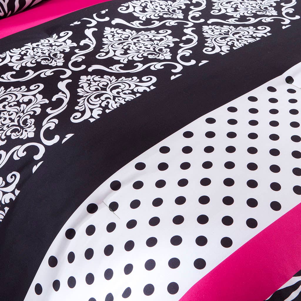 Zebra Damask 4-Piece Comforter Set, Hot Pink